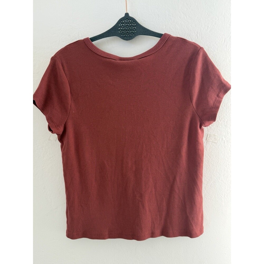 Universal Thread Ribbed Button Front Short Sleeve Top Rust Large NWT - Picture 4 of 9